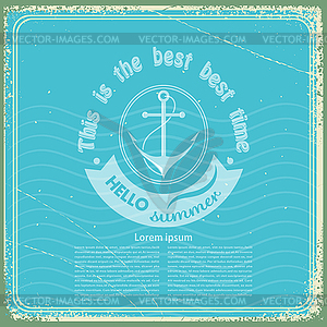 Grungy vintage blue background with sea anchor. - vector image