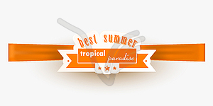 Orange summer banner on silk ribbon. Vec - vector image