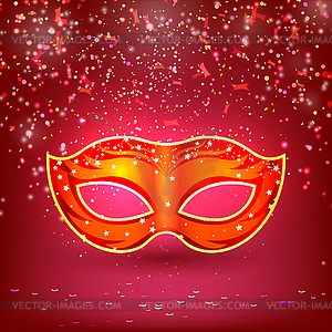 Red banner with theatrical carnival mask. Design - vector clipart