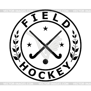 Черный эмблема значок для команды хоккея на траве на белом - клипарт в векторе