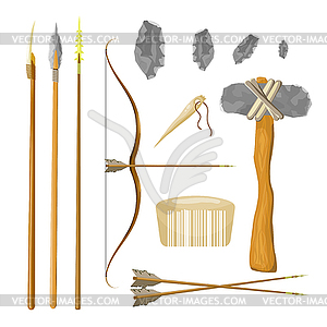 Set tools of prehistoric man: bow and arrow, - vector image