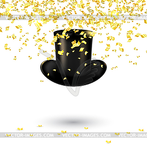 Black men hat cylinder with gold confetti - vector clip art