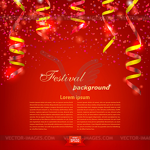 Red Festive background with bright red serpentine. - vector image