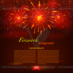 Starry fireworks on red background - color vector clipart