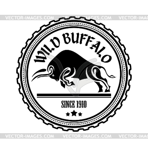 Logo, label two buffalo, bull fighting. Design badg - vector image