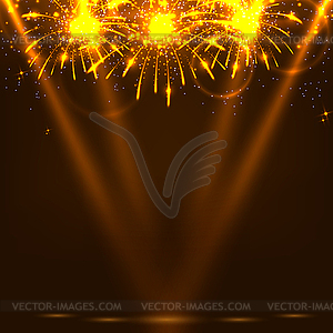 Festive dark background with fireworks and rays of - vector clipart