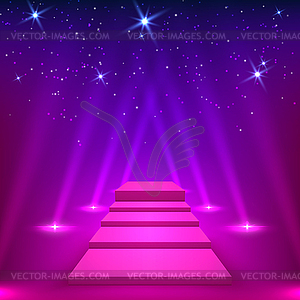 Purple lane with rays of spotlights. Podium for - vector image