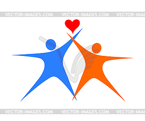 Two colored silhouette of lovers holding heart. - vector EPS clipart