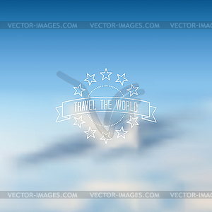 World Travel этикетки наброски размытия фона самолет - векторный клипарт / векторное изображение