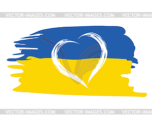 Окрашены украинский флаг с символом форме сердца - векторный клипарт