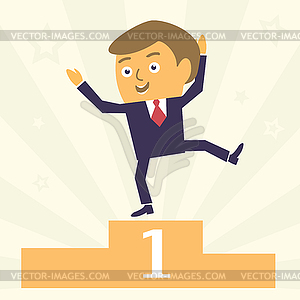 Happy Businessman on pedestal - vector clip art