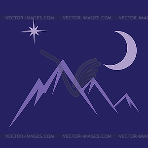 Moon star mountains symbol - stock vector clipart
