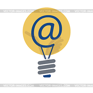 Symbol at in lightbulb - vector clip art