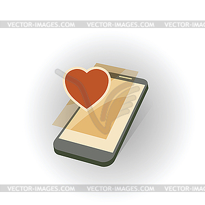 Mobile gadget with heart - vector clip art