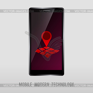 Mobile device with geo mark - vector image