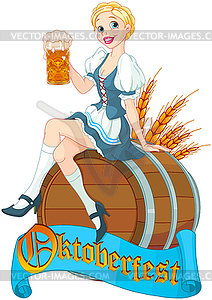 Oktoberfest girl on keg - vector image