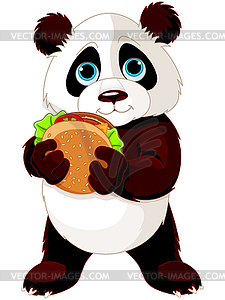 Panda eats hamburger - vector image