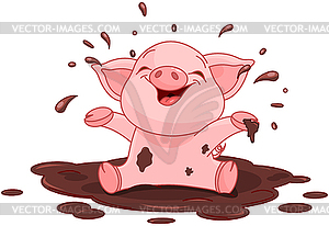 Piggy in puddle - vector image