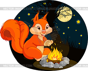 Squirrel campfire - vector EPS clipart