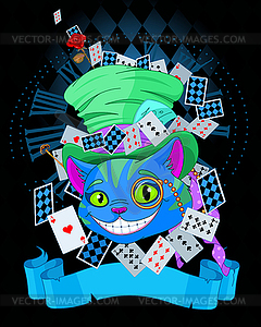 Cheshire Cat в цилиндр дизайна - векторизованное изображение клипарта