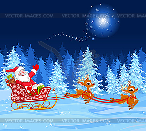 Santa Claus in Sled - vector clip art