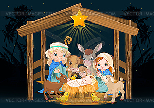 Holy Family at Christmas night - vector clipart