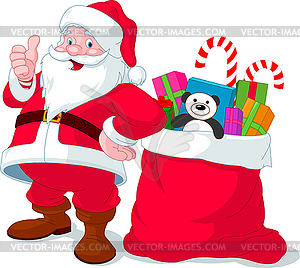 Дед Мороз с мешком, полным подарков - векторное изображение EPS