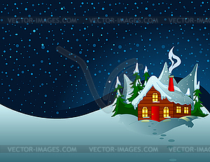 Little house in snowy hills - vector EPS clipart