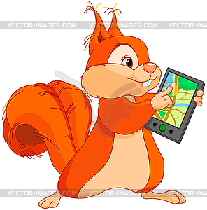 Funny squirrel with navigator - vector image