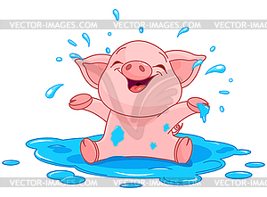 Piggy in puddle - vector clipart