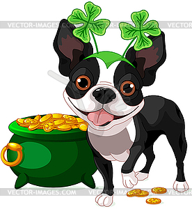 Boston Terrier celebrates Saint Patrick Day - vector clipart
