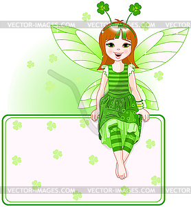 Little cute fairy place card for St. Patrick Day - vector image