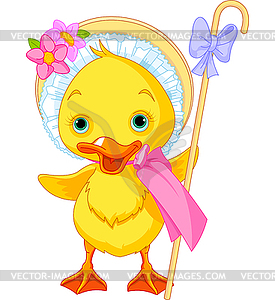 Easter Duckling with shepherdess staff - vector image