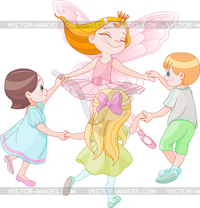 Fairy dancing with children - vector EPS clipart