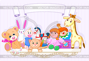 Pink toy shelf - vector clipart