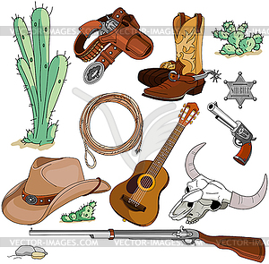 Cowboy objects set - vector clipart