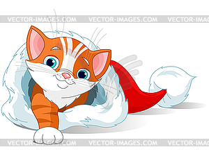 Kitten Getting Out of Santa Hat - vector image