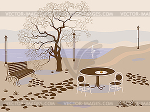 Evening in the park near the lake . coffee - vector image