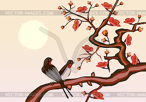 Sakura .Evening in the garden blooming cherry - vector image