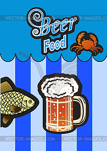 Glass of beer with foam and fish - vector clipart