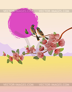 Sakura .Evening in the garden blooming cherry - vector clipart