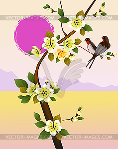 Sakura .Evening in the garden blooming cherry - vector clipart