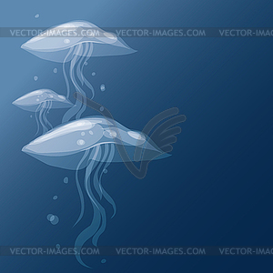  Translucent jellyfish on blue background - vector clipart