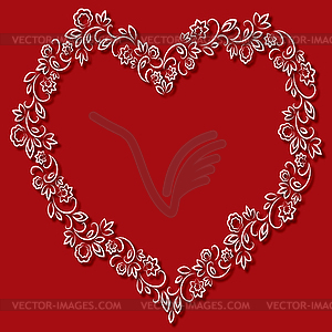 Floral frame in shape of hearts on red background - vector clipart / vector image