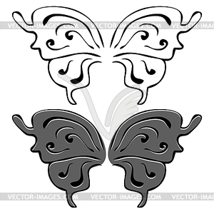 Butterfly wings. Set of s. Black and painted wings - vector image