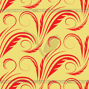 Seamless yellow background with red floral pattern - color vector clipart