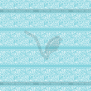 Seamless background. White lace on light blue - vector clip art