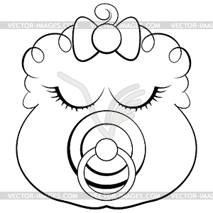 Face of sleeping baby girl with pacifier - vector clipart