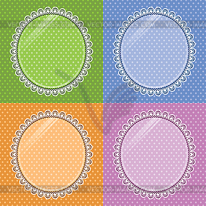 Lace oval frame with glass on background polka dots - vector clipart