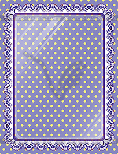 Lace frame with glass on background polka dots - vector image